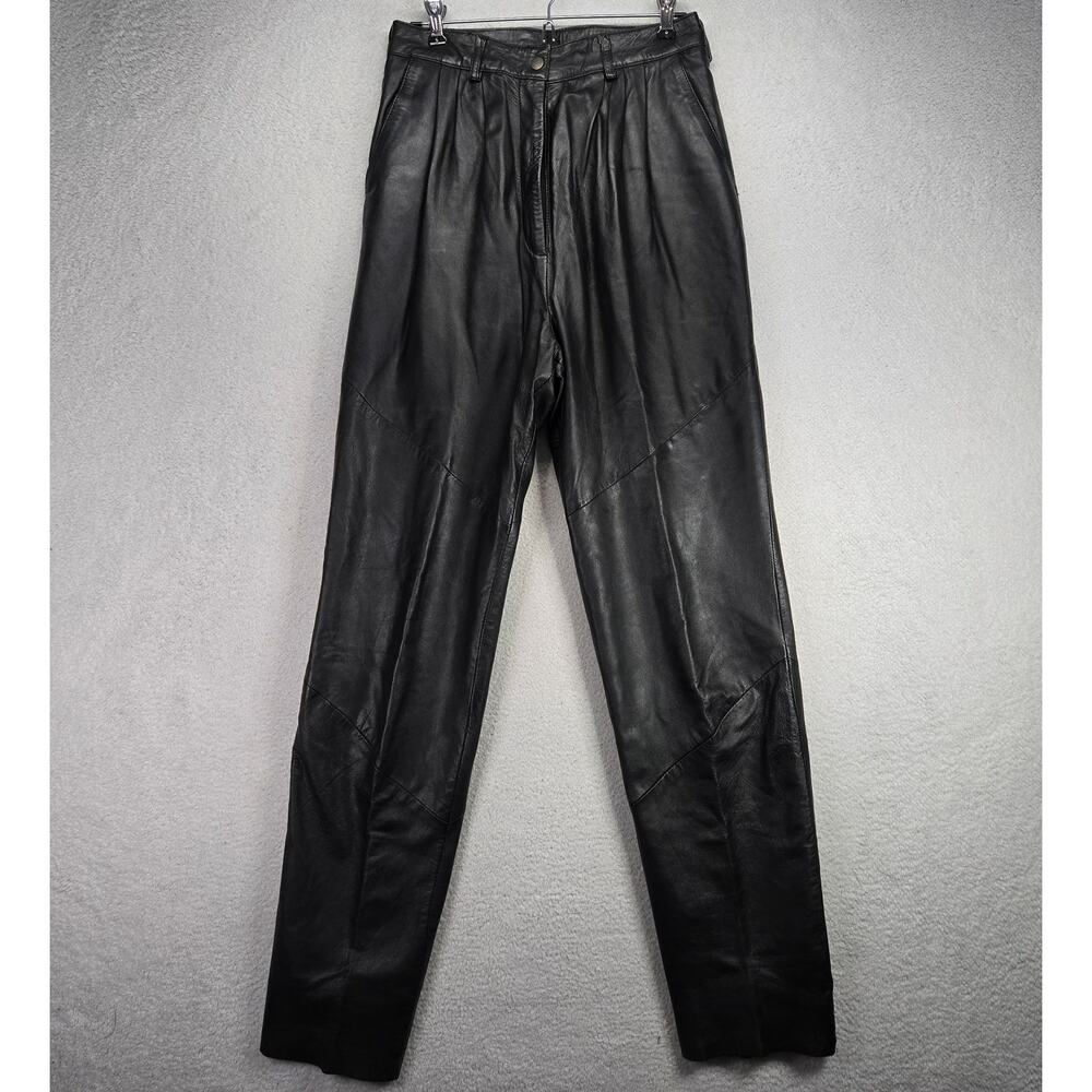 Wilsons Leather Pants Womens 10 (26x31) Pockets Belt Loop Black Vintage 90s 80s